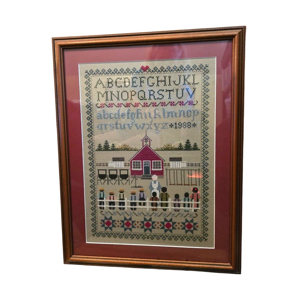 Beautiful Framed Vintage 1988 Cross Stitch Sampler 20" X 16"